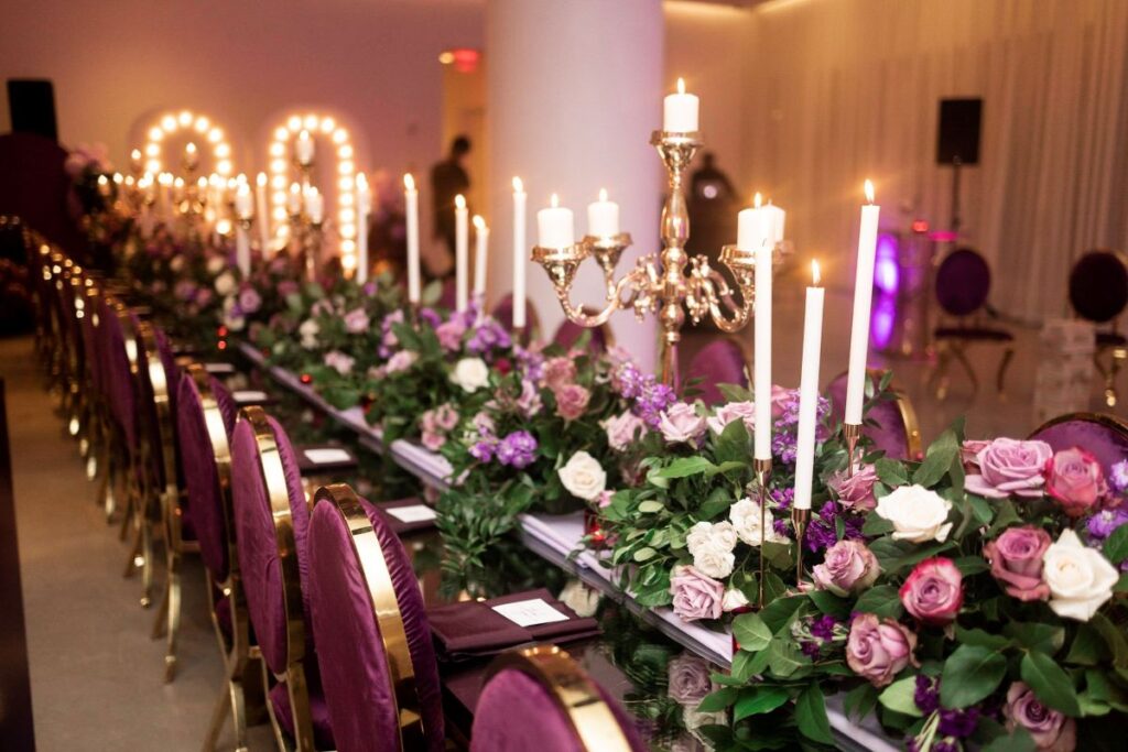 a floral tablescape at an event