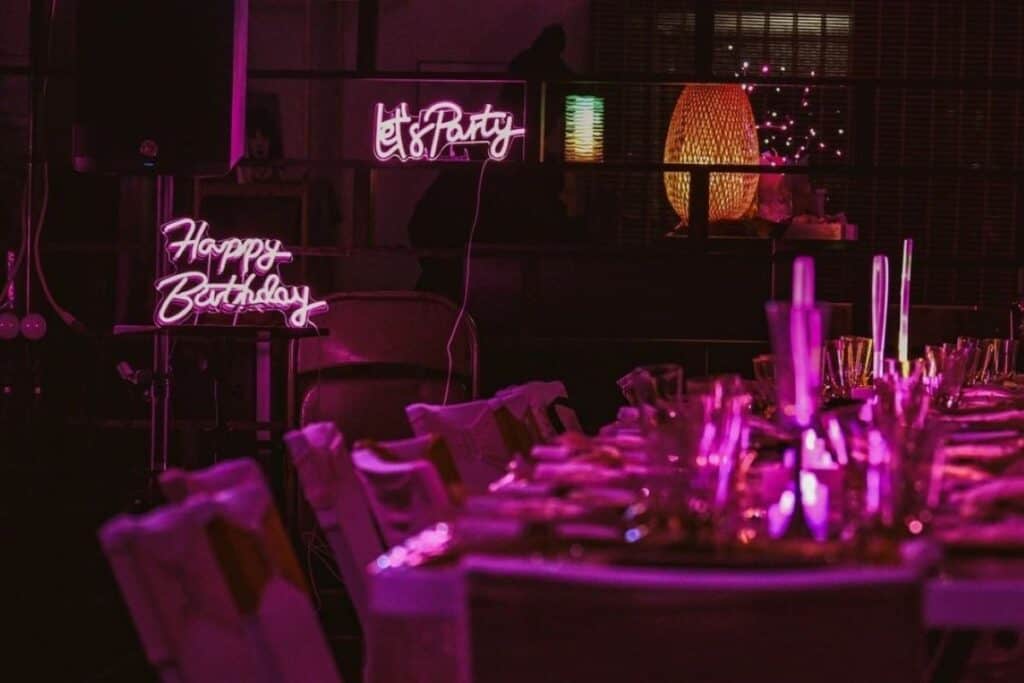 a birthday party venue with fun lighting