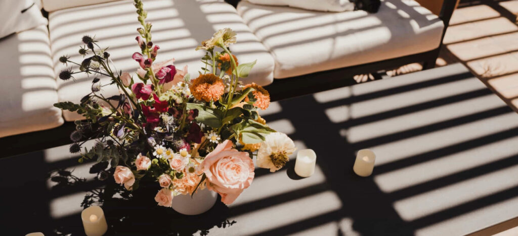 Pretty centerpiece in sun drenched space